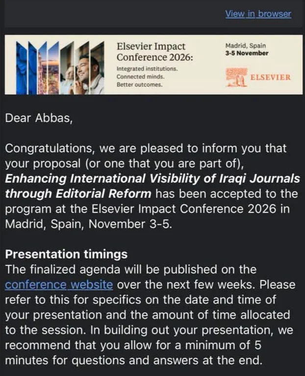 Image of the email received by Phd. Abbas