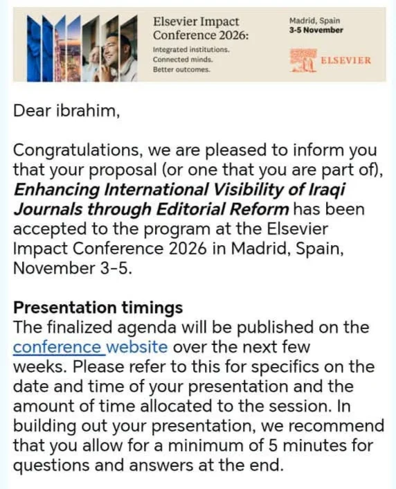 Image of the email received by Phd. Ibrahim